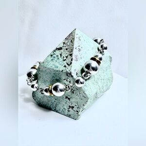 Vintage Taxco Sterling Silver and Brass Accent Jar Bead Unique Bracelet